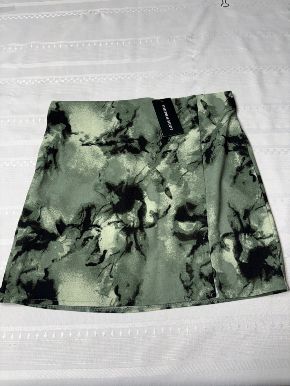 NWT- Streetwear Society Sage / Black Marble-Print Mini Skirt- Size Large